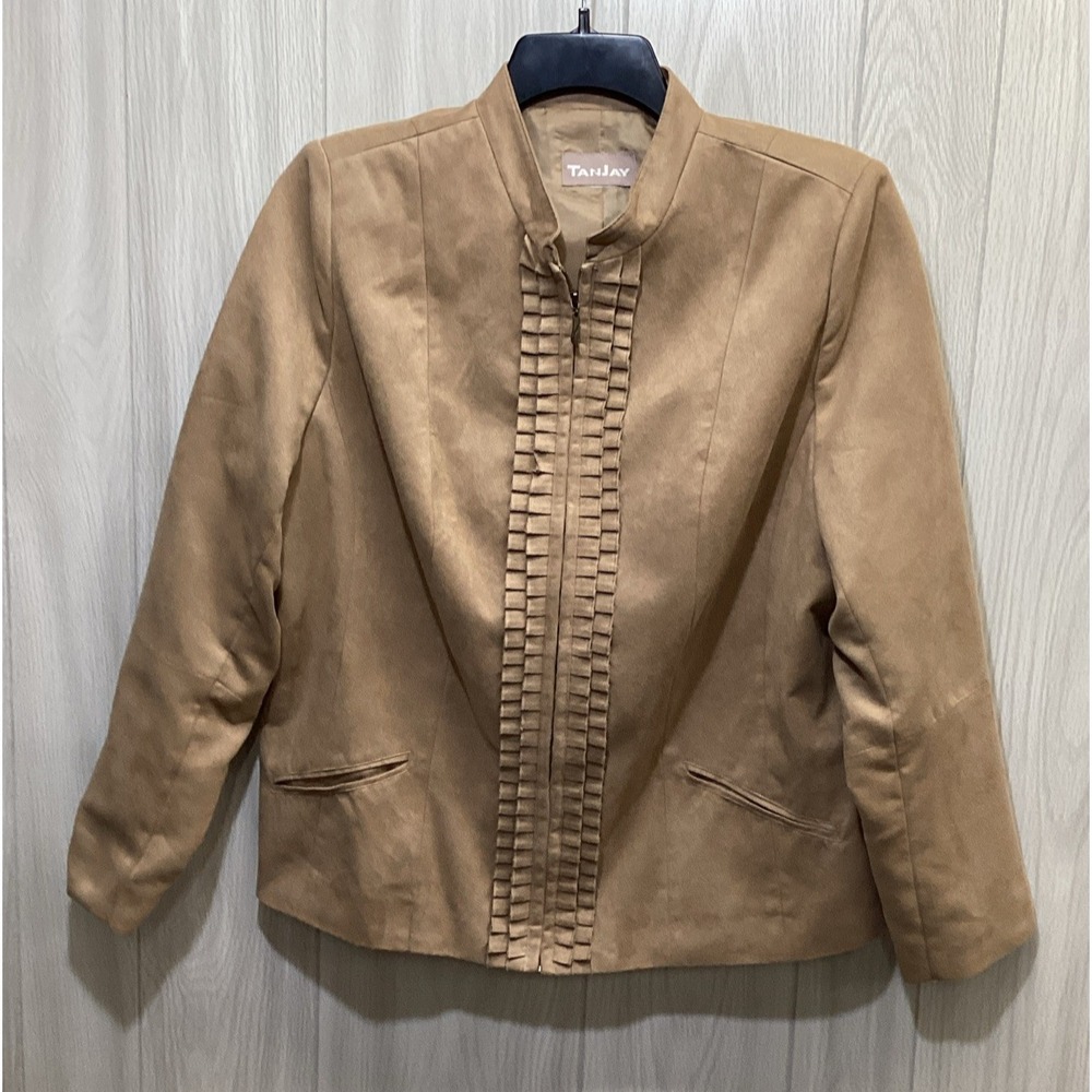 TANJAY Women's (Size 22" x 24") Long Sleeve Full Zip Faux Suede Jacket